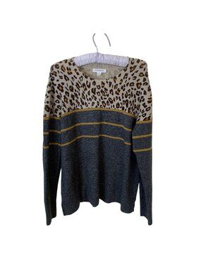 Womens Pullover Sweater Beachlunchlounge Leopard Animal Print Striped XL Gray